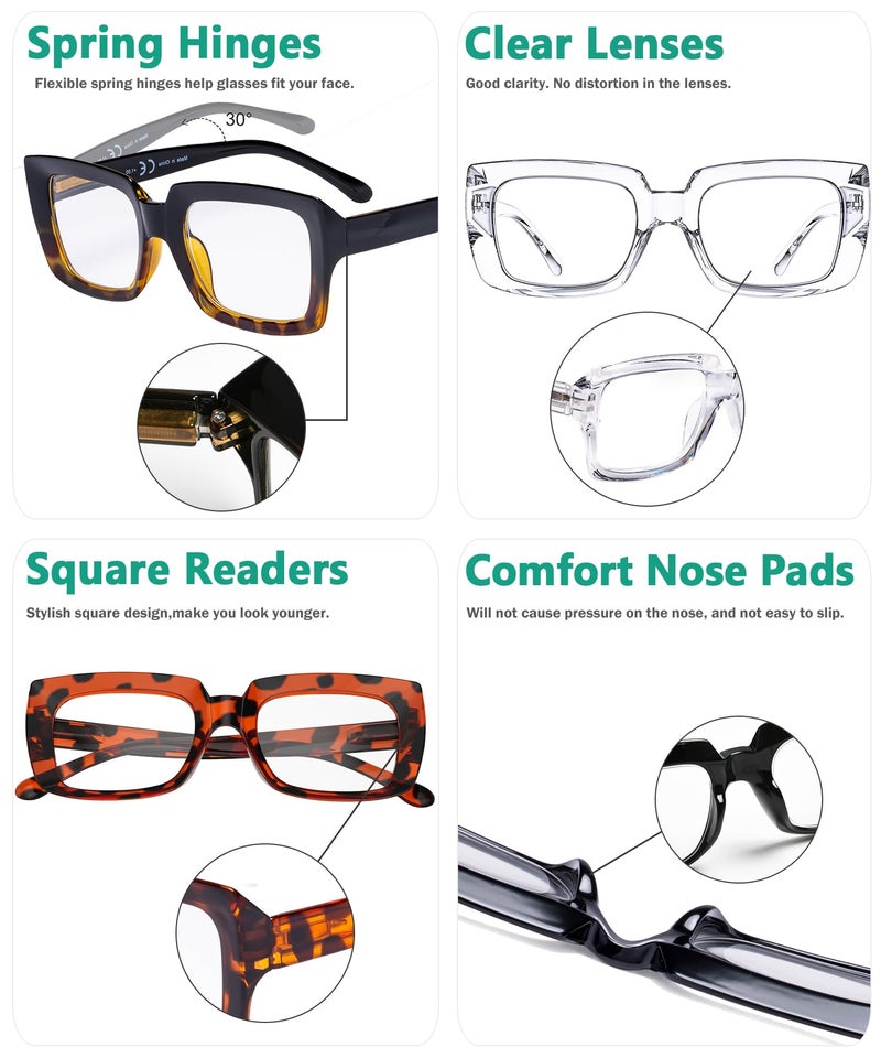 Eyekepper 4 Pack Ladies Reading Glasses - Stylish Oversized Square Readers for Women - Image 5